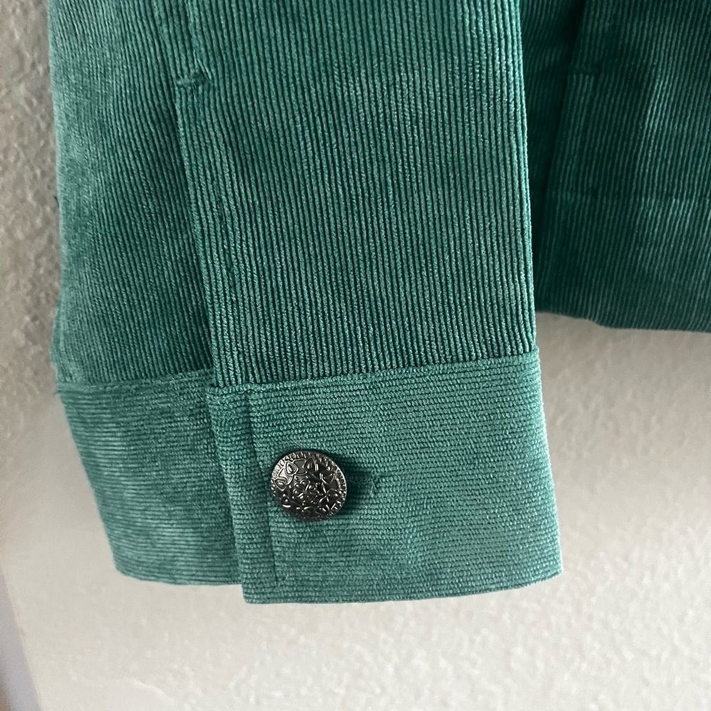 Christopher & Banks SZ Medium Green Teal Velvety Cord Jacket Fall Spring Cinched - Picture 5 of 16